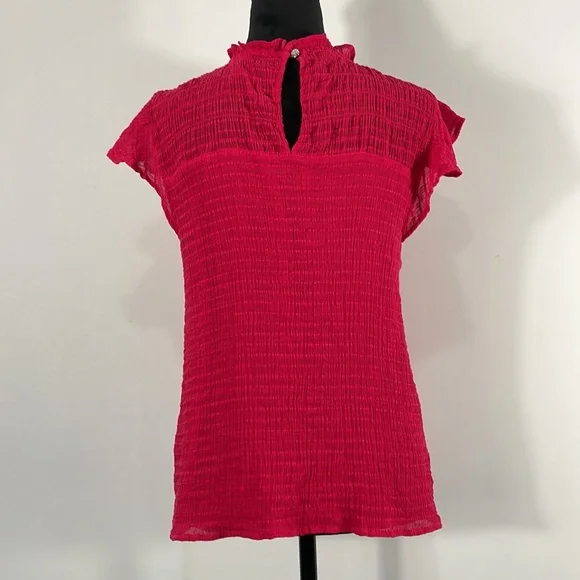 Cece women’s Hot Pink,Red,Ruffle flutter shirt, sleeveless,Mock neck, Size Large - Picture 3 of 12
